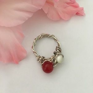 Red Jade & Mother of Pearl ring.🌹
